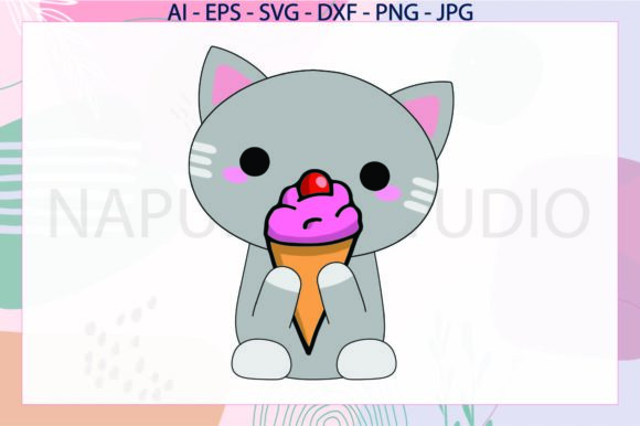 Animals Cat and Ice Cream Svg