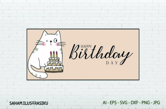 Birthday Cat Stickers Lettering Card Svg