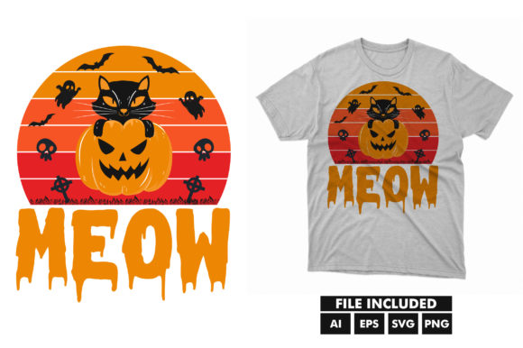 Black Cat Halloween T-shirt SVG Design