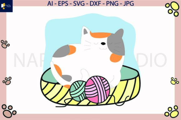 Cat and Yarn Wool Svg