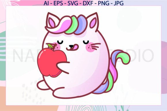 Cat Apple Fruits Unicorn Svg