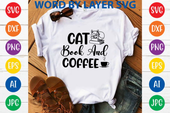 Cat Book and Coffee Svg Design