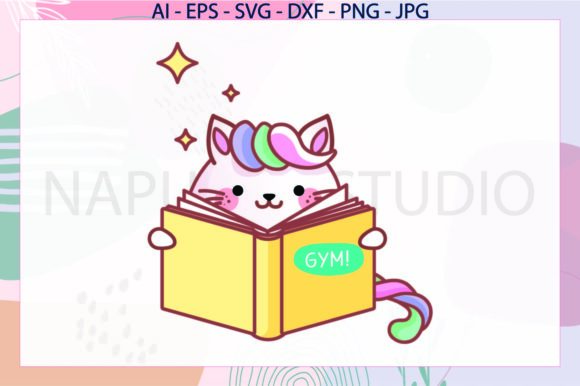 Cat Book Gym Unicorn Svg