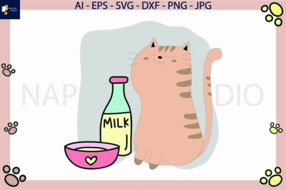 Cat Cute and Milk Svg