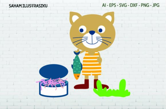 Cat Fiahing and Food Svg