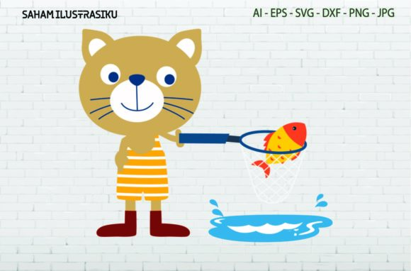 Cat Fishing Using Nets Svg