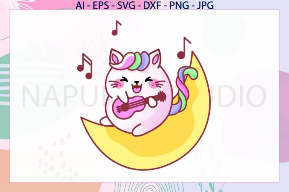 Cat Moon Music Unicorn Svg