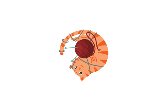Cat Playing with Thread Svg