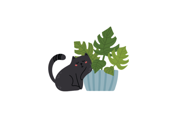 Cat Relax Potted Plant Svg