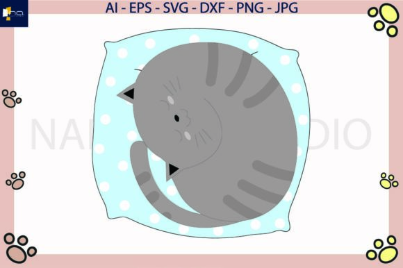 Cat Sleep Pillow Blue Svg