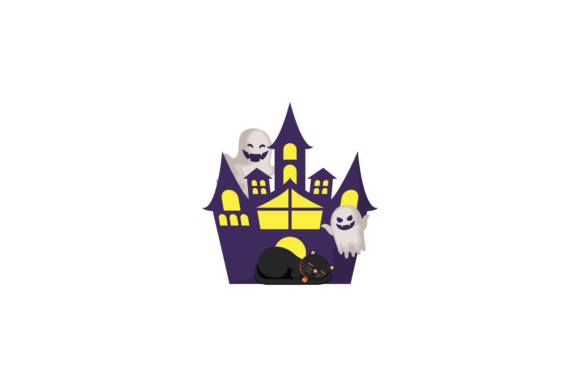 Halloween Cat Black Ghost House Svg