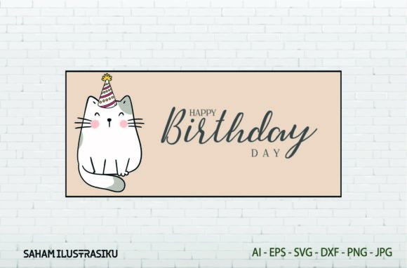 Stickers Cat Birthday Lettering Card Svg