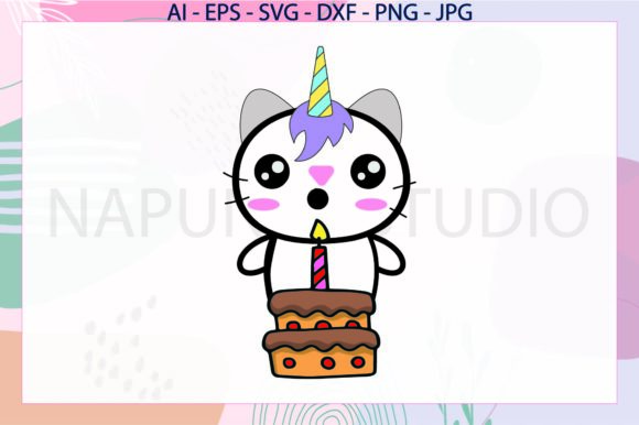 Unicorn Cat Cake Birthday Candle Svg