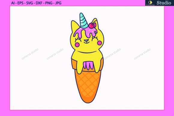 Unicorn,cat Ice Cream, Kawaii Svg