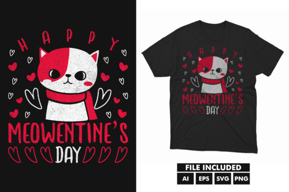 Valentine Cat Love T-Shirt SVG Design